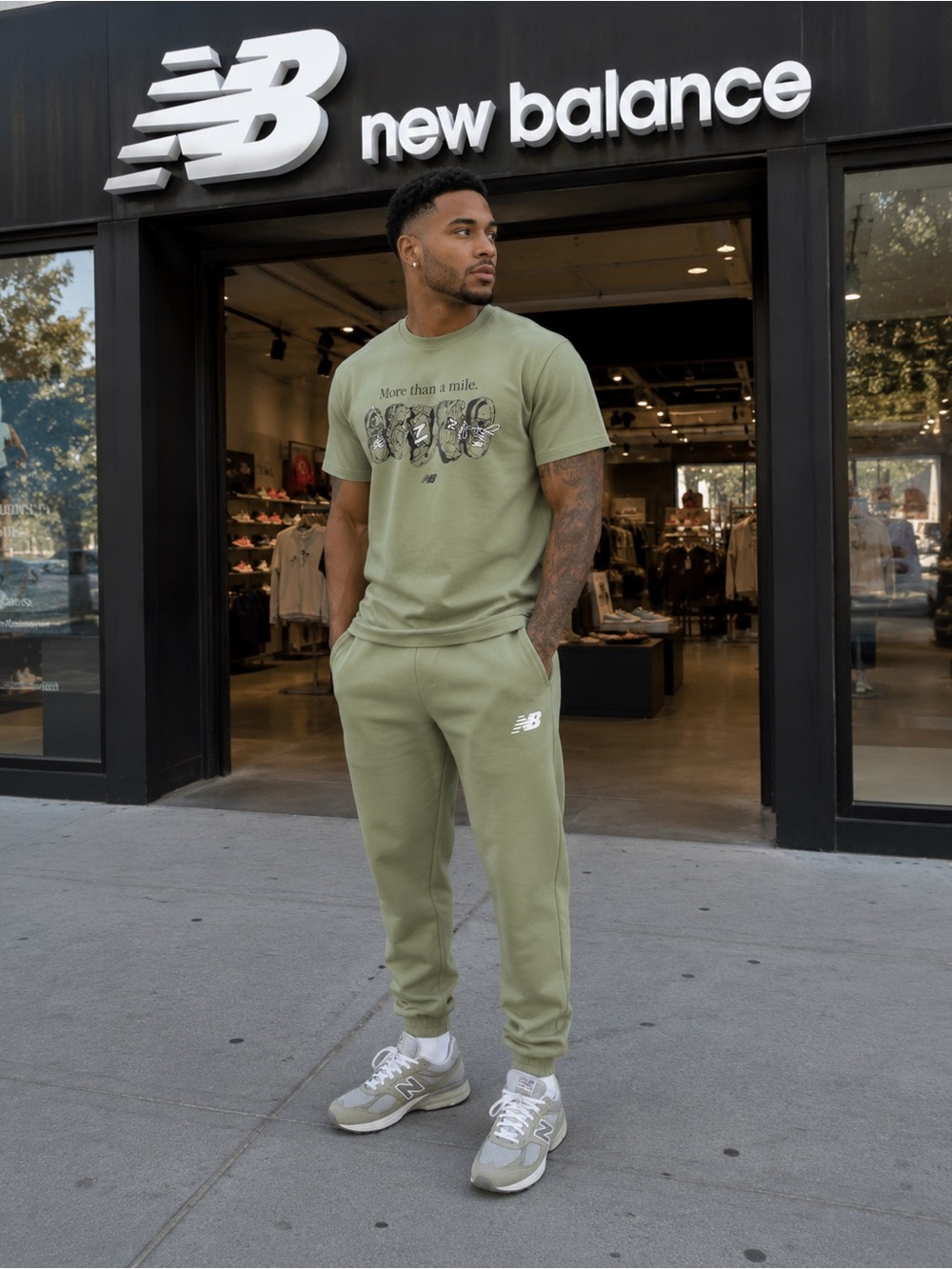 New Balance Men’s Olive Green Jogger Pants and matching T-shirt